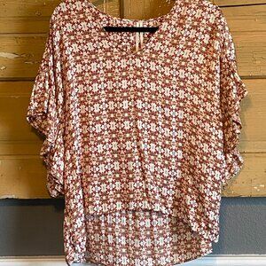 Anthropologie Satin Printed Shirt with Ruffle Sleeve